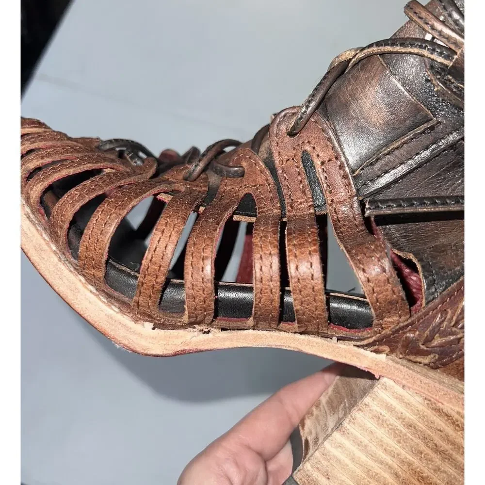 Freebird By Steven Wazee Leather Sandal Heel Booties Womens Size 7 Distressed - Picture 13 of 15